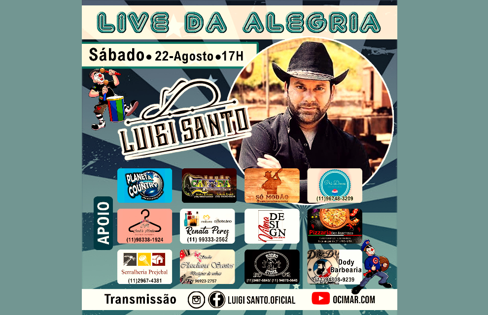 Live da Alegria  do cantor Luigi Santo será realizada no Sábado dia 22 de Agosto 41
