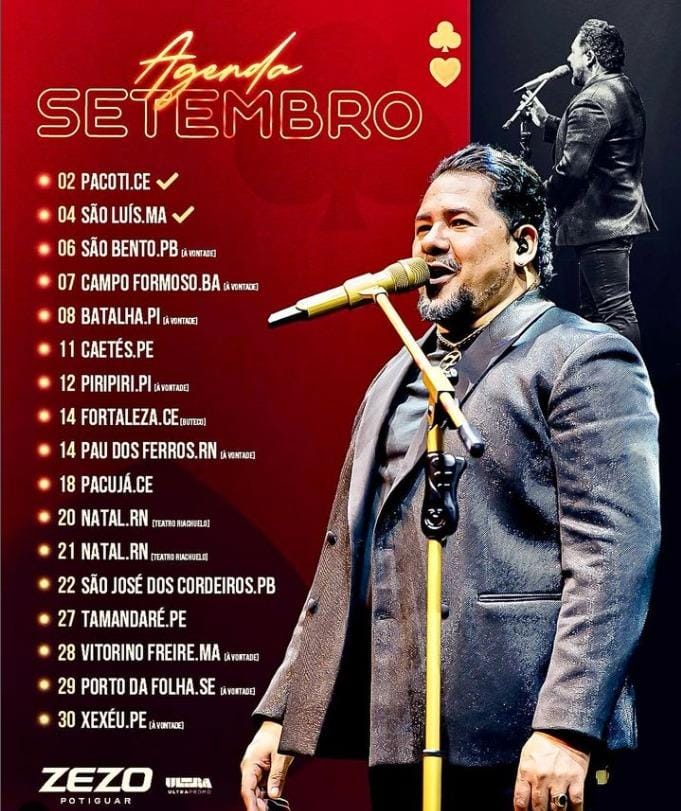 Zezo Potiguar Zezo Potiguar anuncia agenda lotada de shows para o mês de setembro Zezo Potiguar Zezo Potiguar anuncia agenda lotada de shows para o mês de setembro
