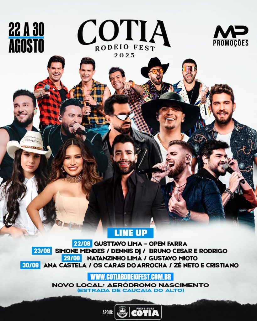 Cotia Rodeio Fest 2025 Cotia Rodeio Fest 2025 chega com Gusttavo Lima, Ana Castela, Natanzinho Lima e Zé Neto & Cristi Cotia Rodeio Fest 2025 Cotia Rodeio Fest 2025 chega com Gusttavo Lima, Ana Castela, Natanzinho Lima e Zé Neto & Cristi